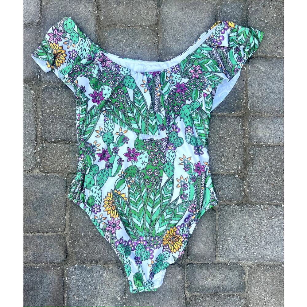 Trina Turk Cacti Off The Shoulder Ruffle One Piece size 8 - Picture 4 of 6